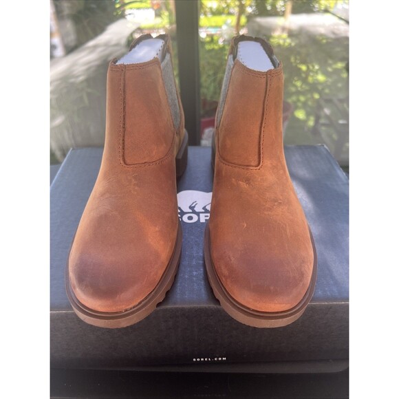 New Sorel Emelie II Chelsea Heel Zip Boots Size 6.5 Dark Amber Tobacco Women - Picture 2 of 7